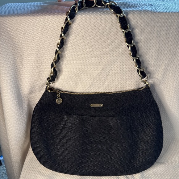 Eric Javits Handbags - Eric Javits Black Woven Squishee Shoulder Bag w/Gold Chain & Hardware VGUC